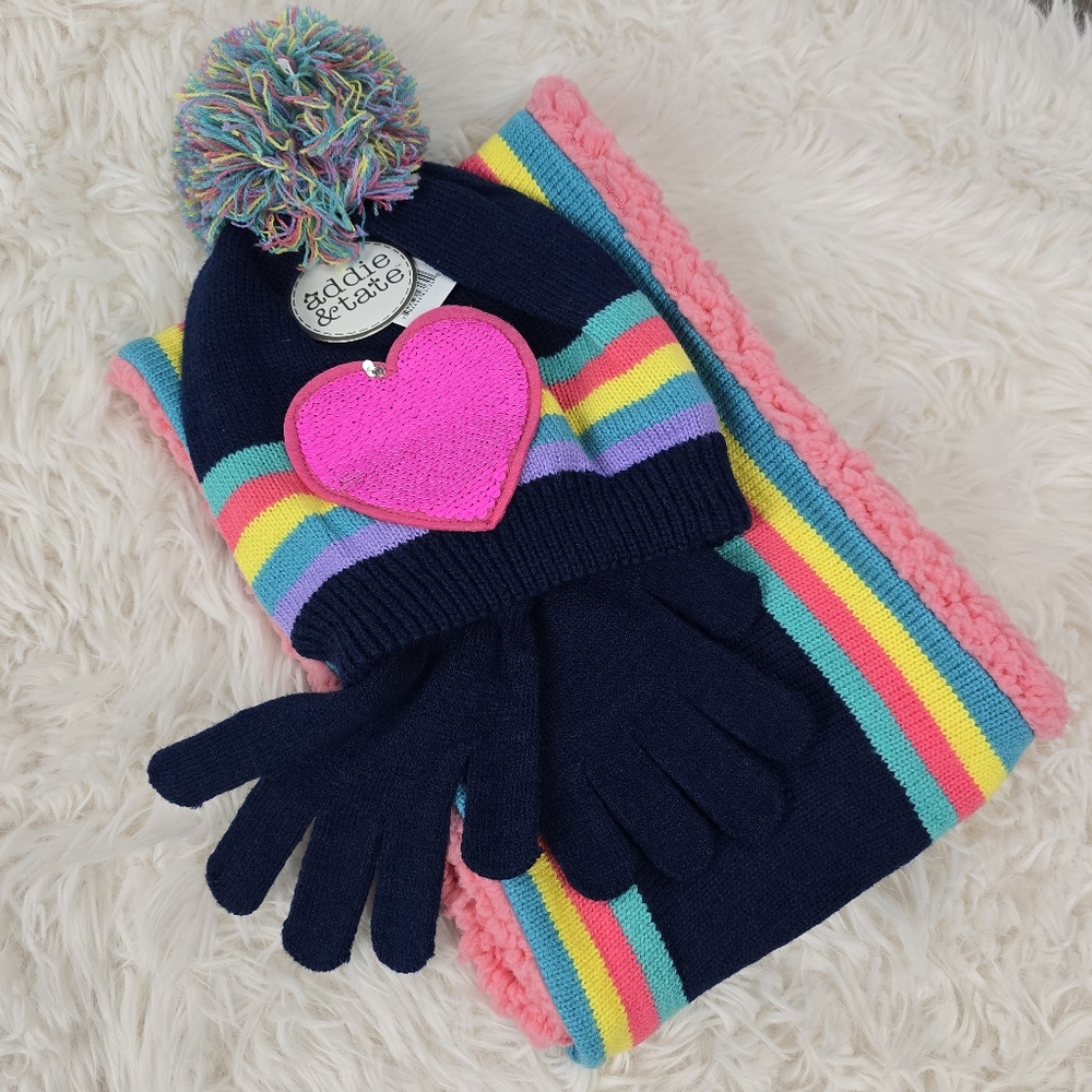 Addie & Tate 3 Piece Hat, Mitten And Scarf Set